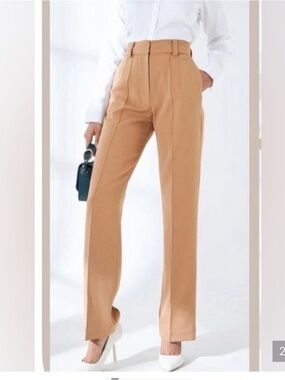 Women Tan High -rise Pleated Trousers
